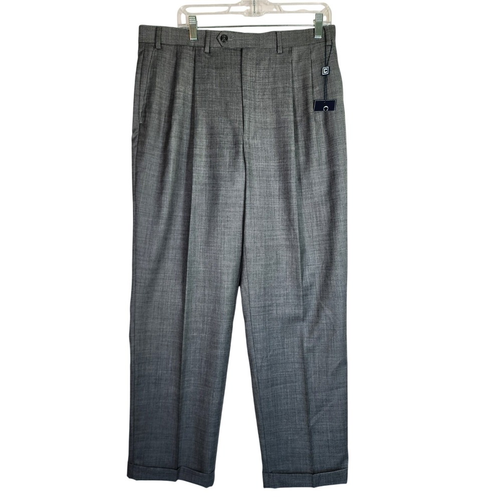 Chaps NWT Mens 36x32 100% Wool Dress Pants Gray Pleated Cuffed Career Preppy